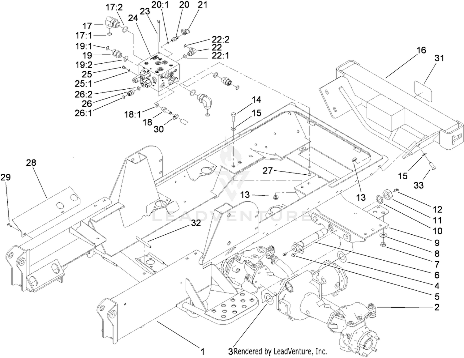 Frame, Rear Axle Mount and Bumper Assembly