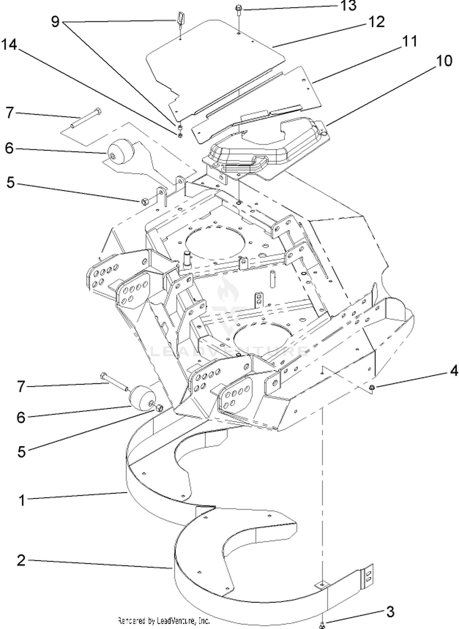 Left Hand Deck  Rear Discharge Chamber and Cover Assembly