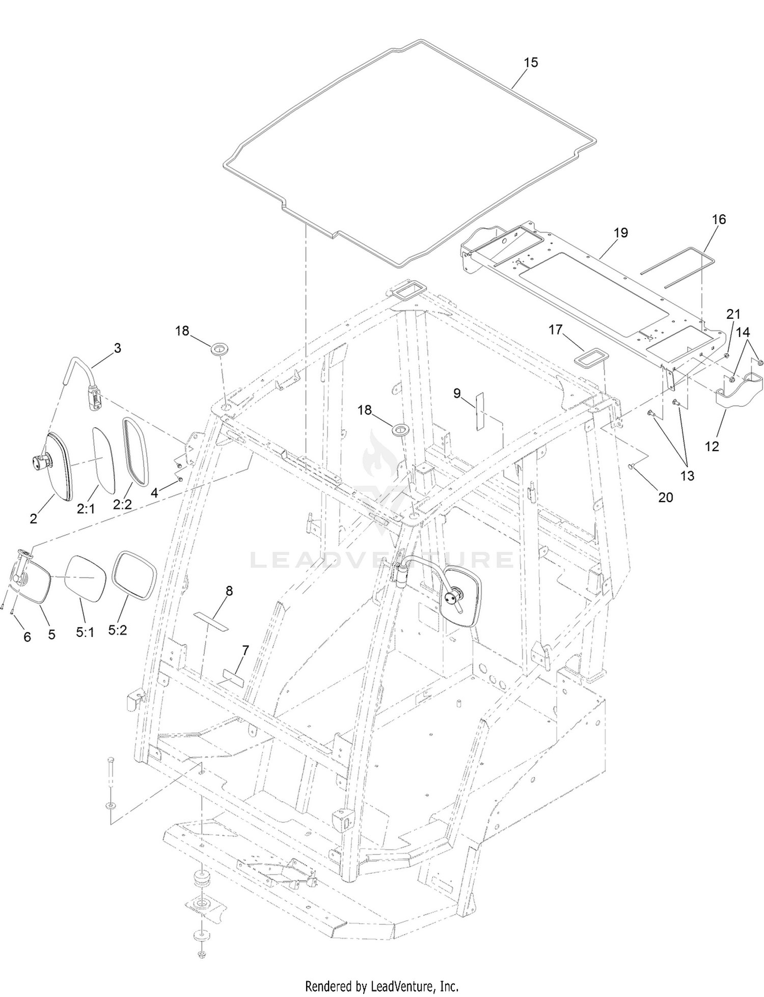 Cab Frame, Mirror and Decal Assembly  For Cab Model Only