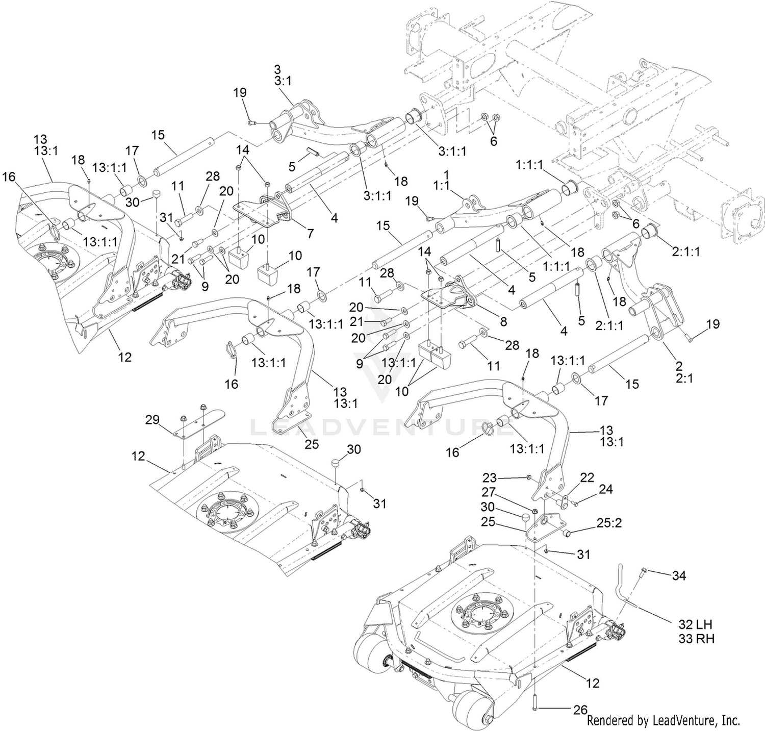 No. 1, 4 and 5 Lift Arm and Deck Assembly