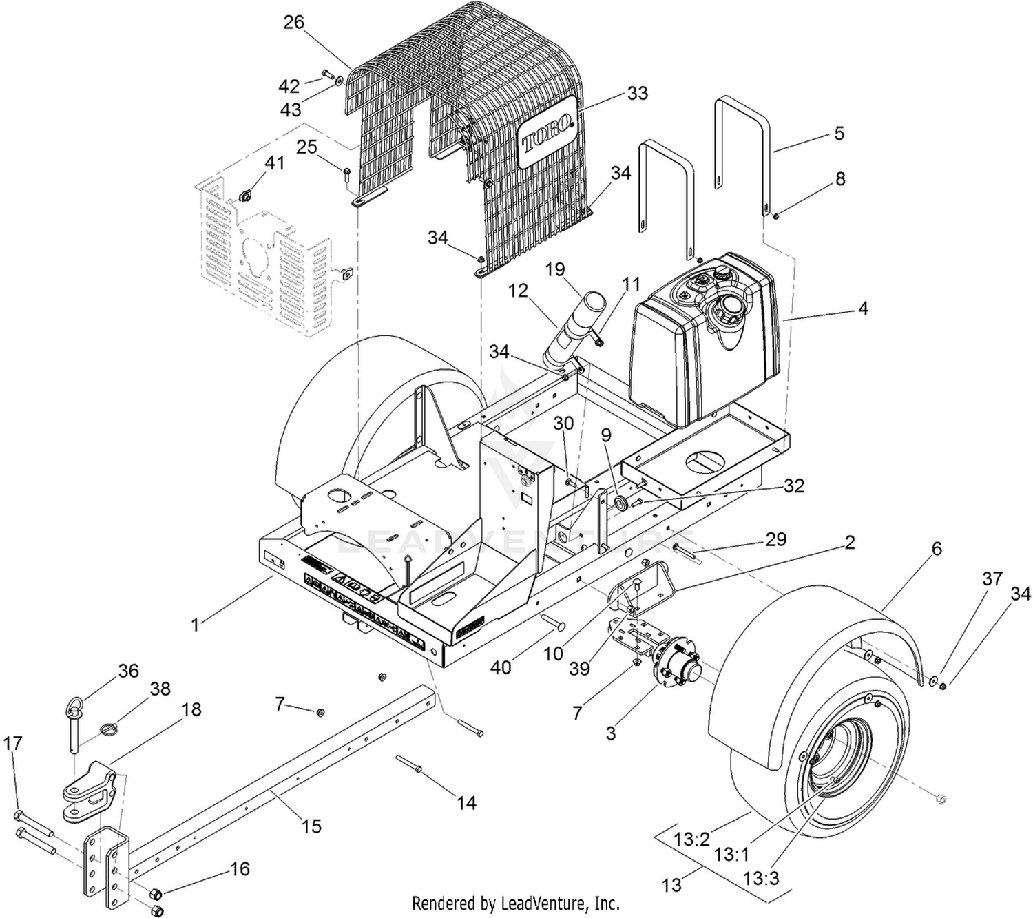 Hitch, Trailer, Fuel Tank, Hub and Wheel Assembly
