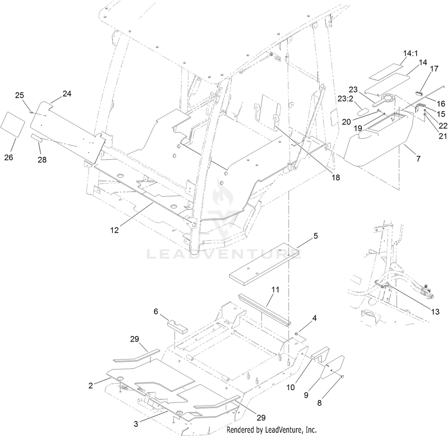 Cab, Tool Box and Flooring Assembly
