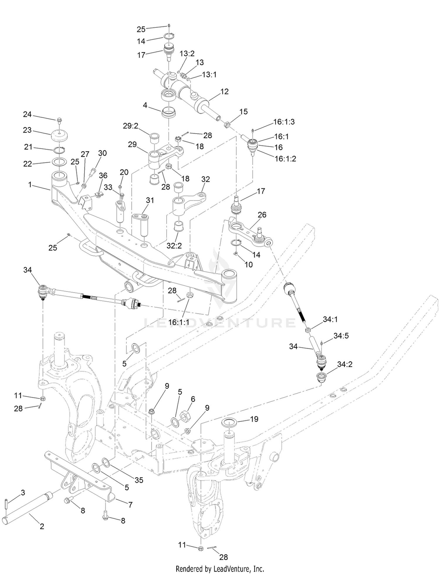 Front Axle and Tie Rod Assembly
