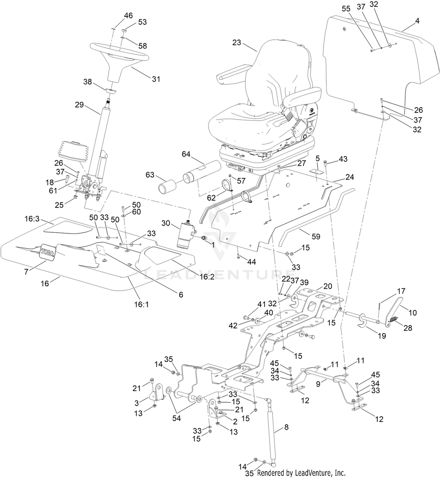 Steering Column, Seat and Platform Assembly