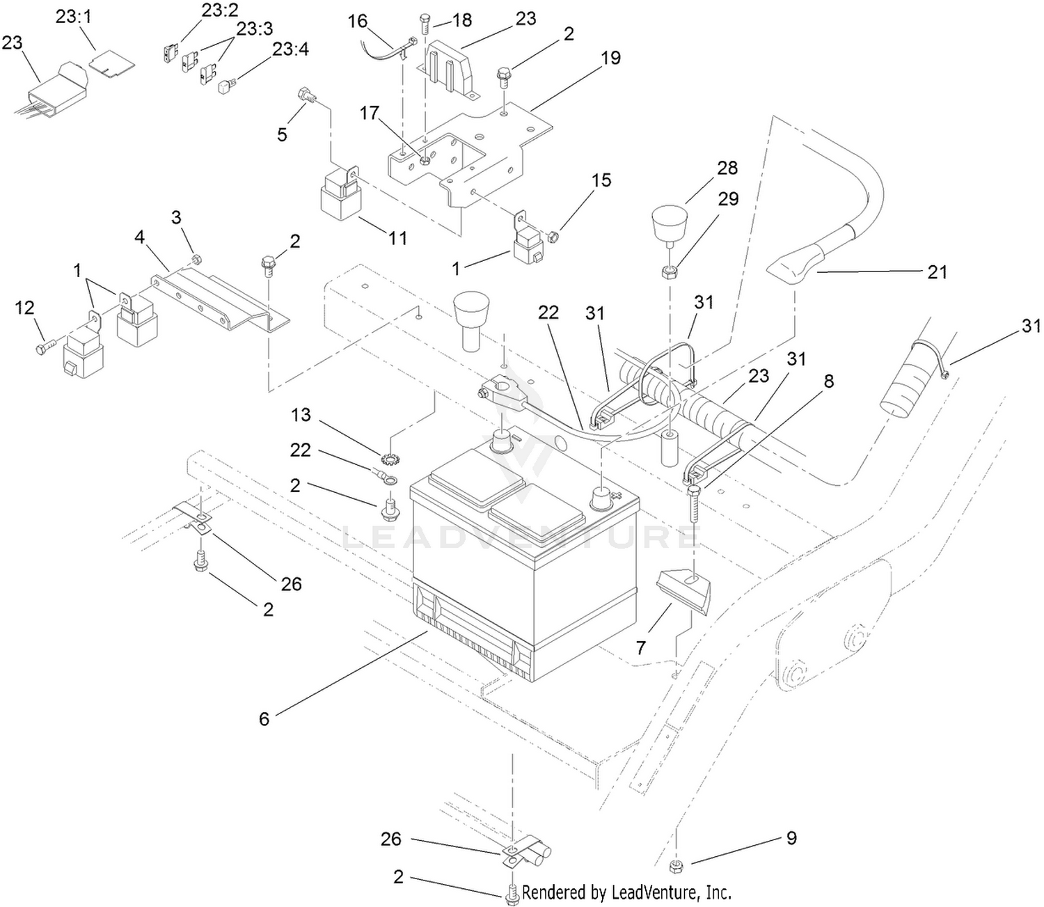 Battery and Electrical Component Assembly
