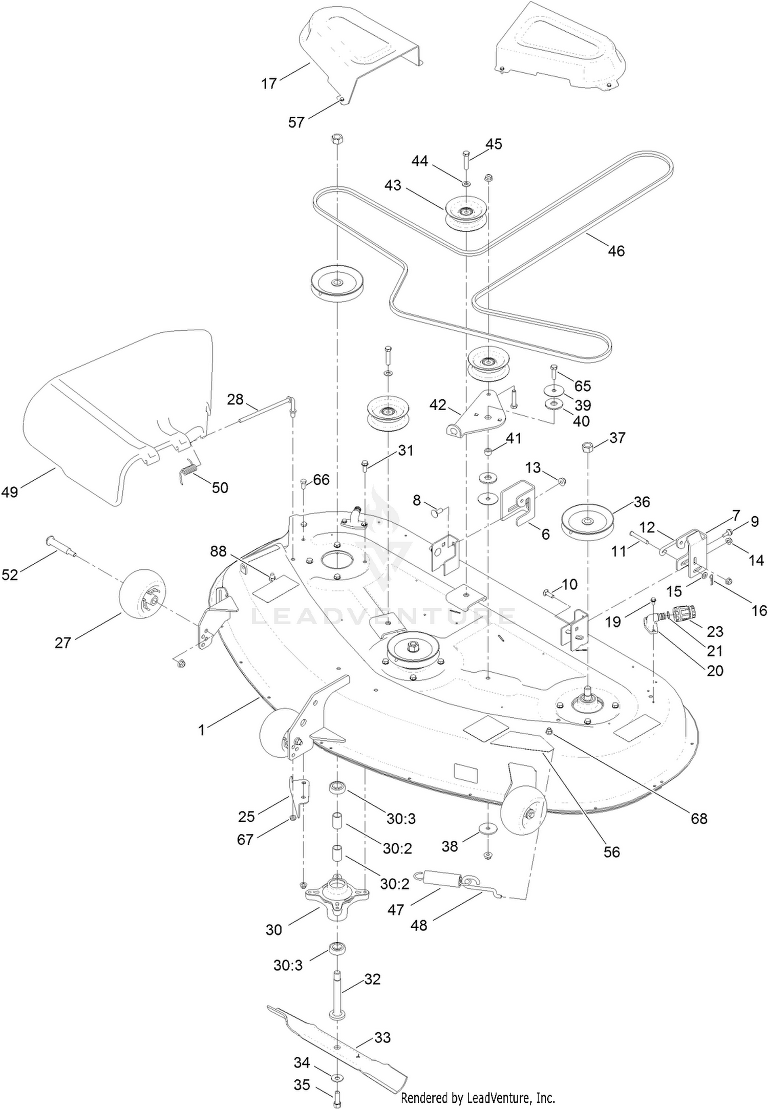 54 Inch Deck Belt, Spindle and Blade Assembly