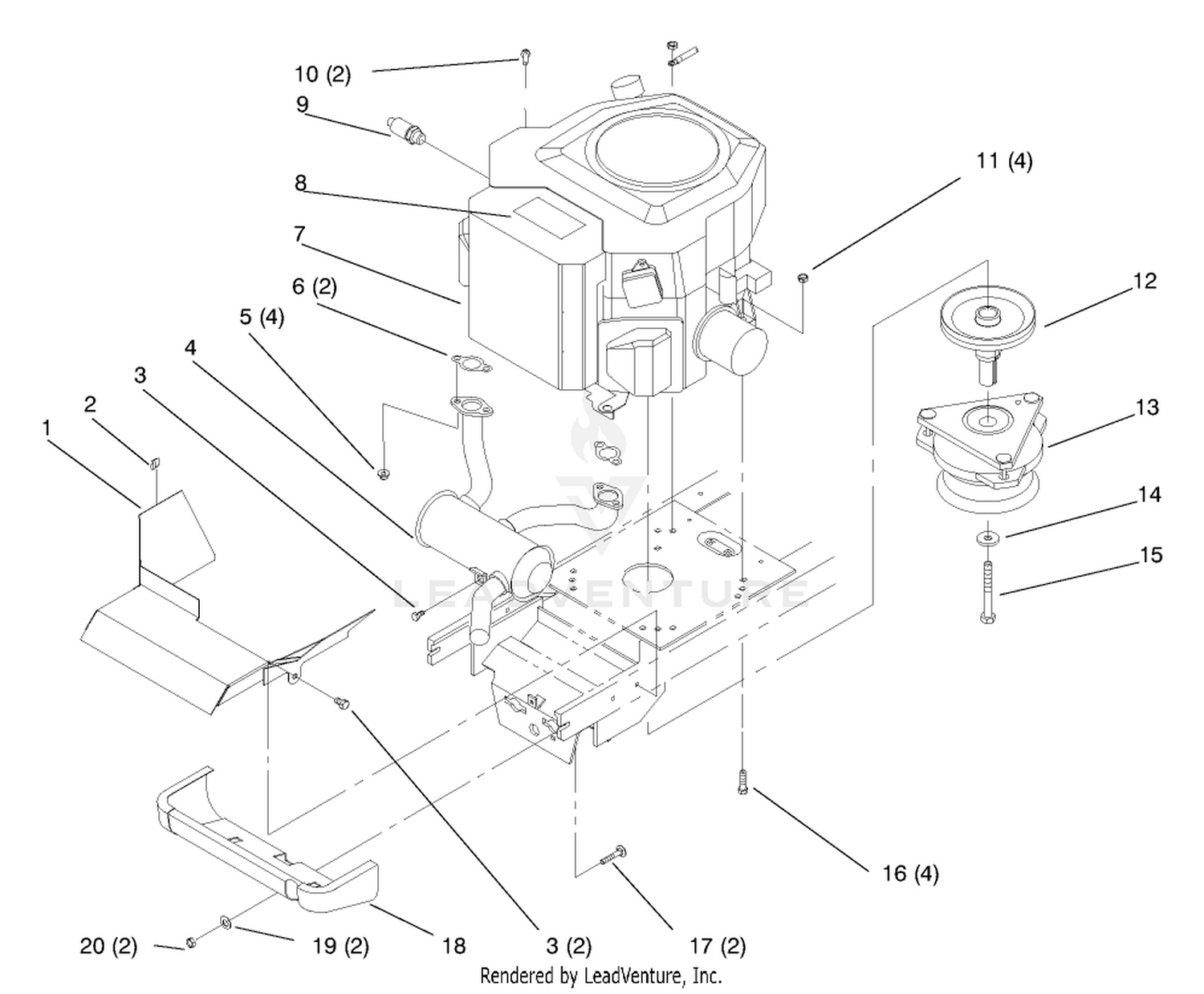 Twin Cylinder Engine, Muffler, And P.t.o.