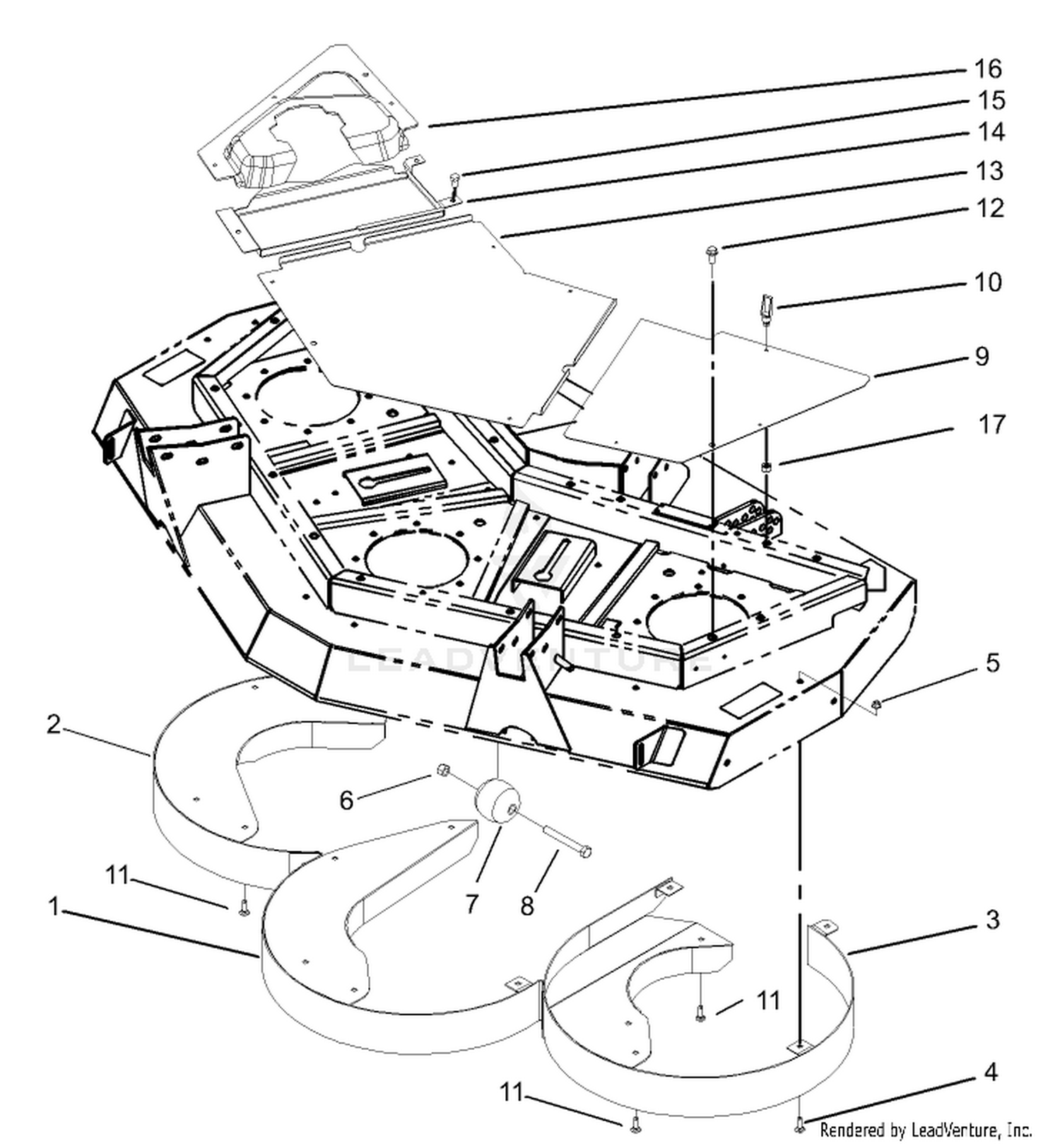 Front Deck Rear Discharge Chamber and Cover Assembly