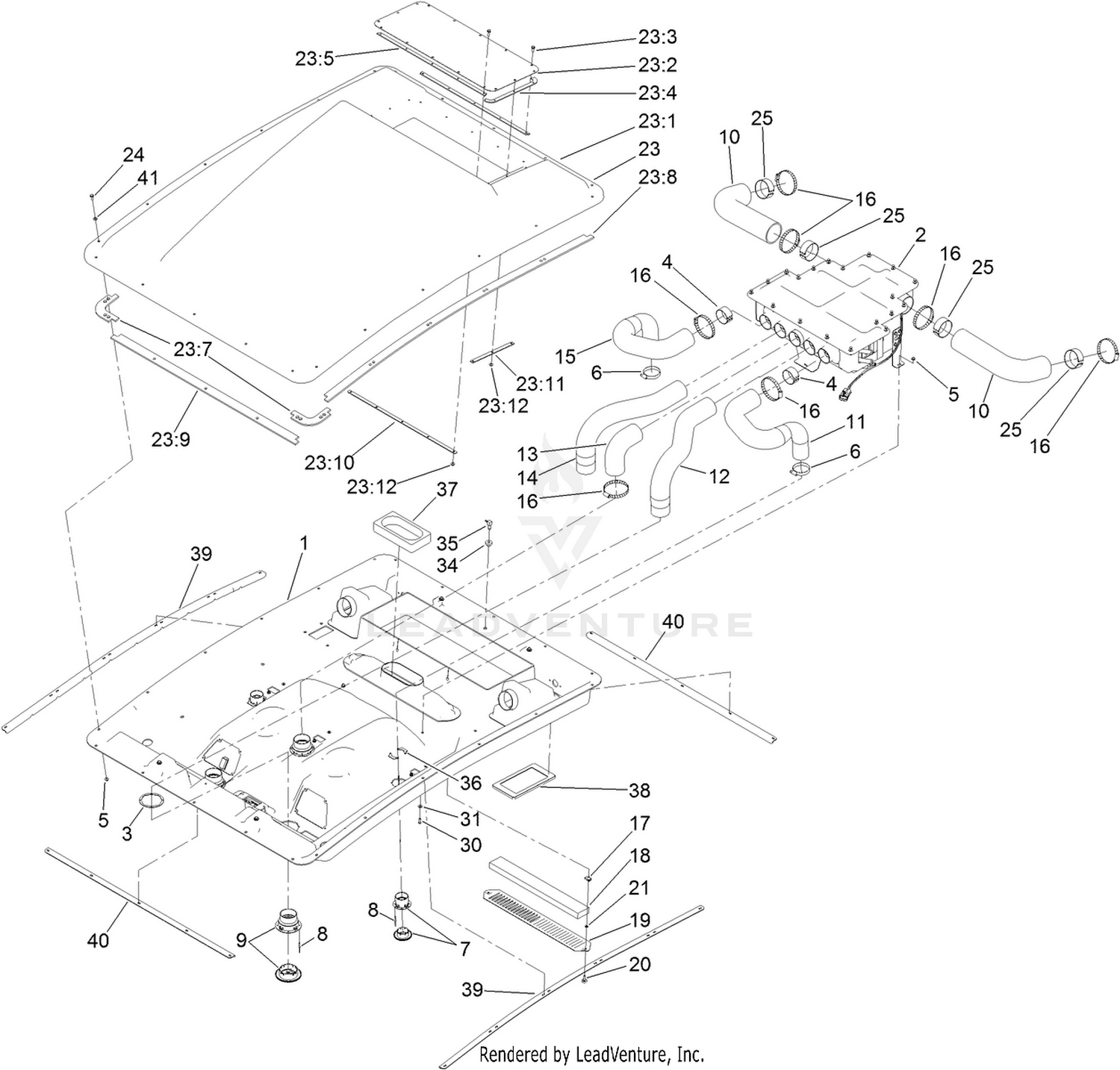 Roof, Headliner and Heat Mixing Box Assembly