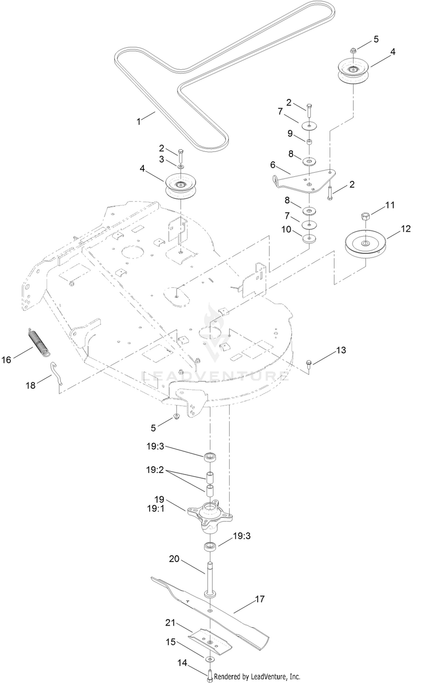 42 Inch Deck Belt, Spindle and Blade Assembly