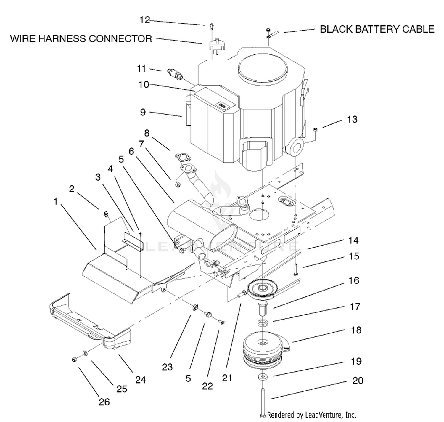 Twin Cylinder Engine, Muffler And Pto Assembly
