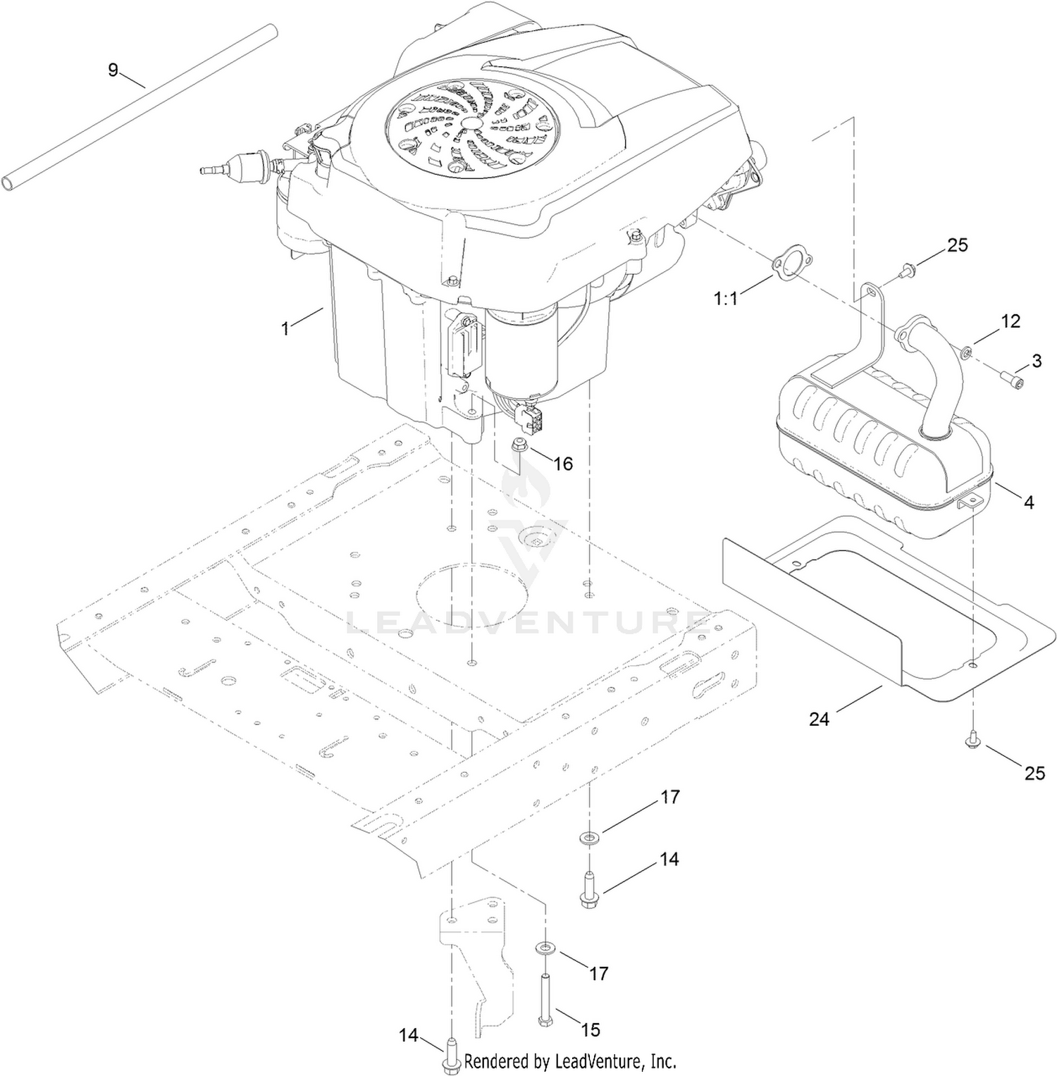 Engine and Muffler Assembly