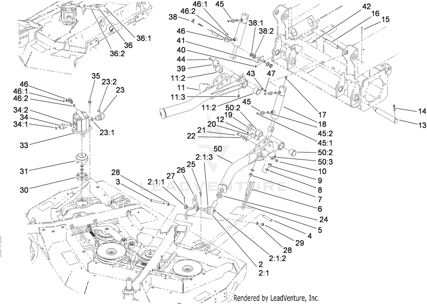 Front Deck Lift Arm and Cylinder Assembly