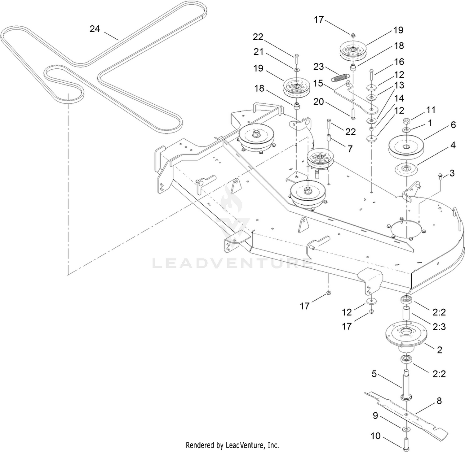 60 Inch Deck Belt, Spindle and Blade Assembly