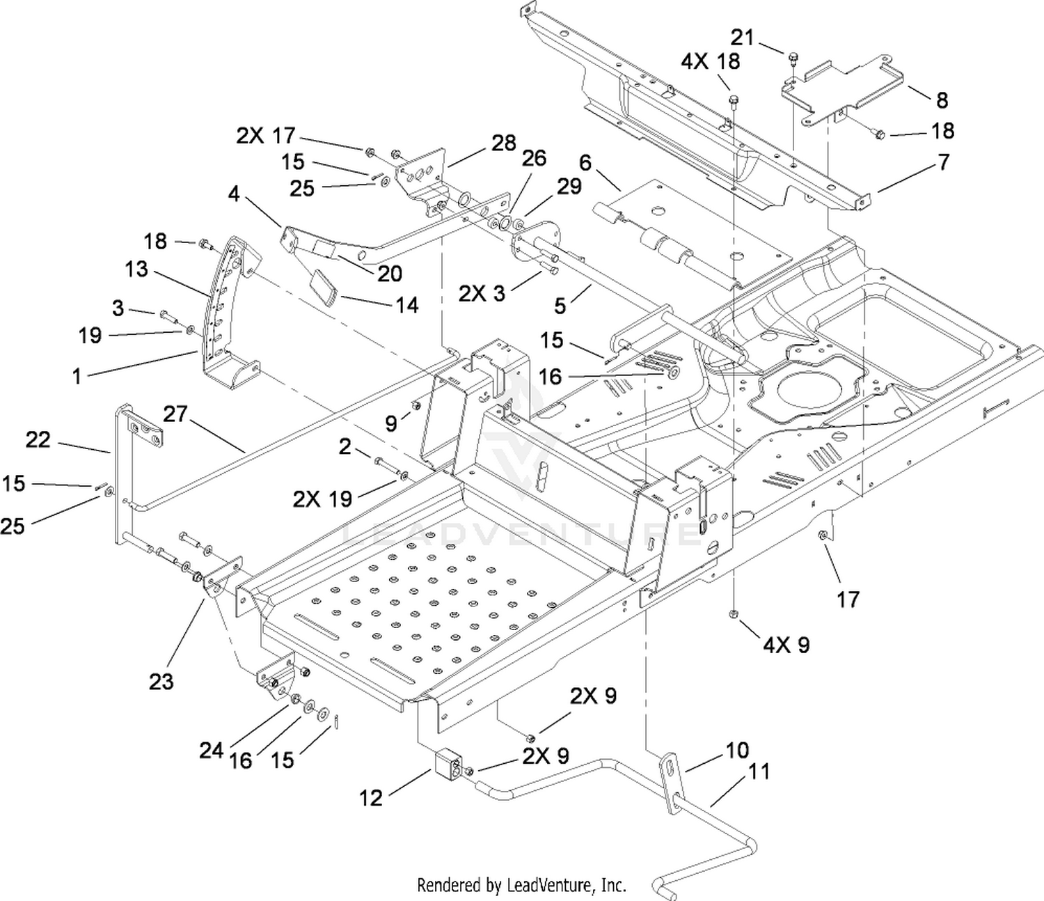 Deck Lift and Seat Support Assembly
