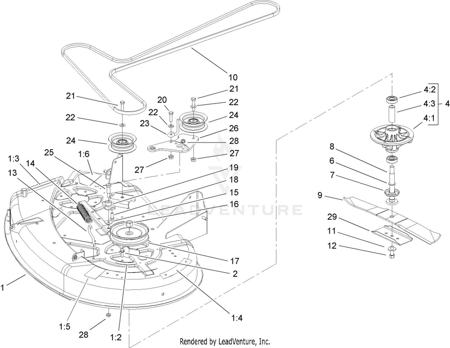 Deck, Spindle and Belt Drive Assembly