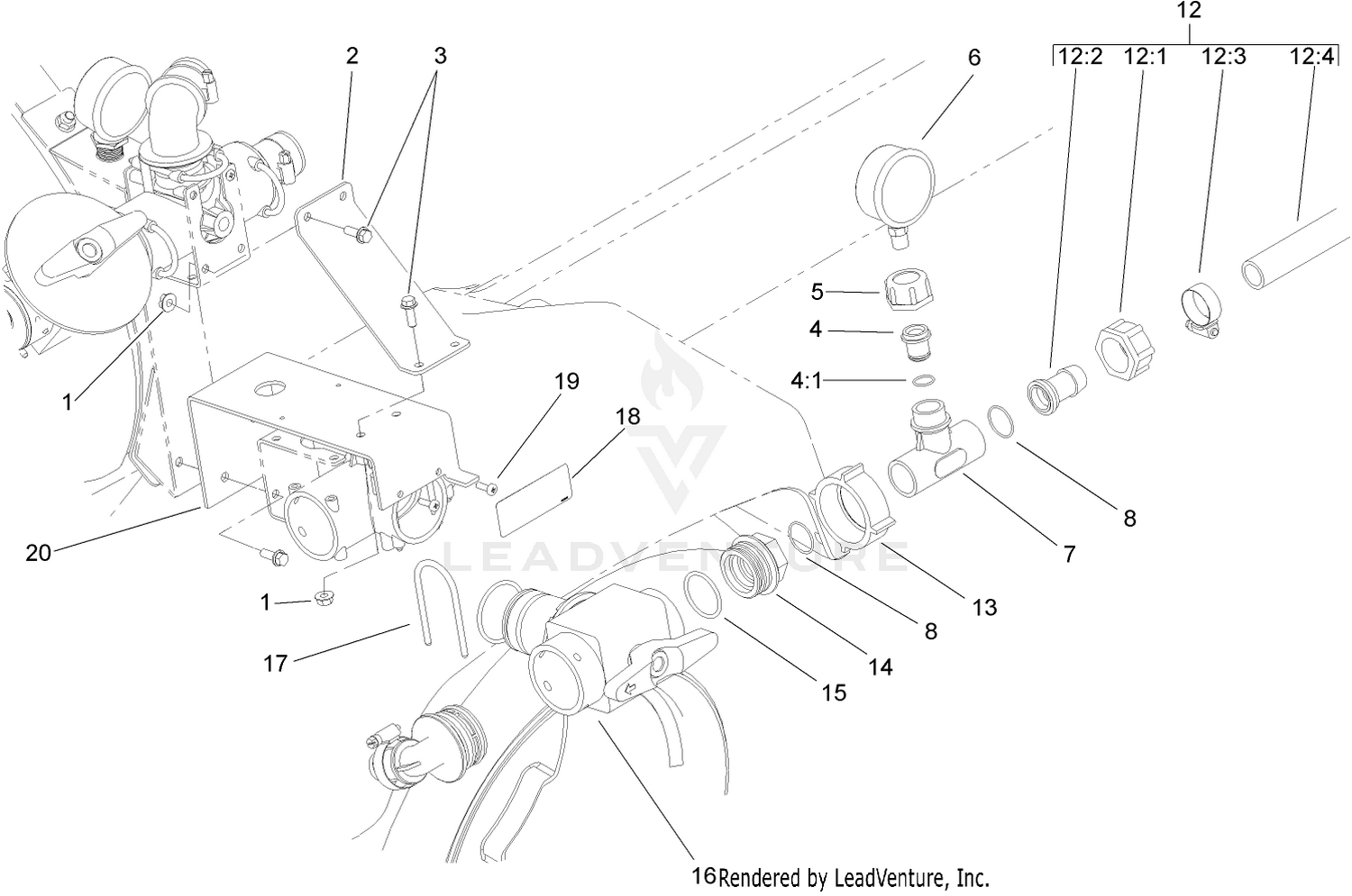 3 Way Valve and Pressure Gauge Assembly