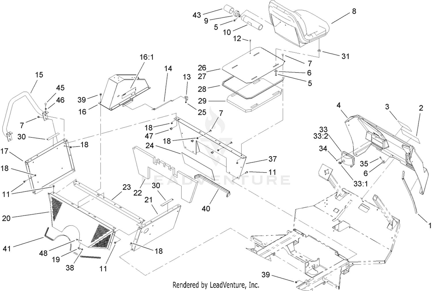 Seat, Engine Cover and Front Console Assembly
