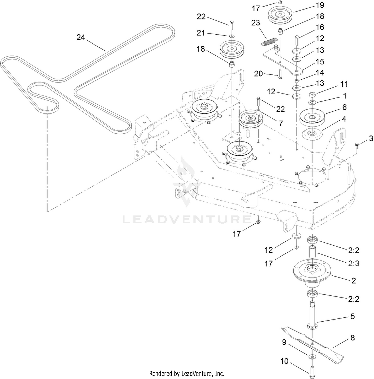 48 Inch Deck Belt, Spindle and Mulch Blade Assembly