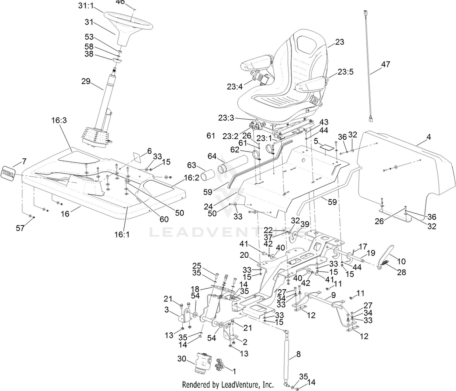 Steering Column, Seat and Platform Assembly