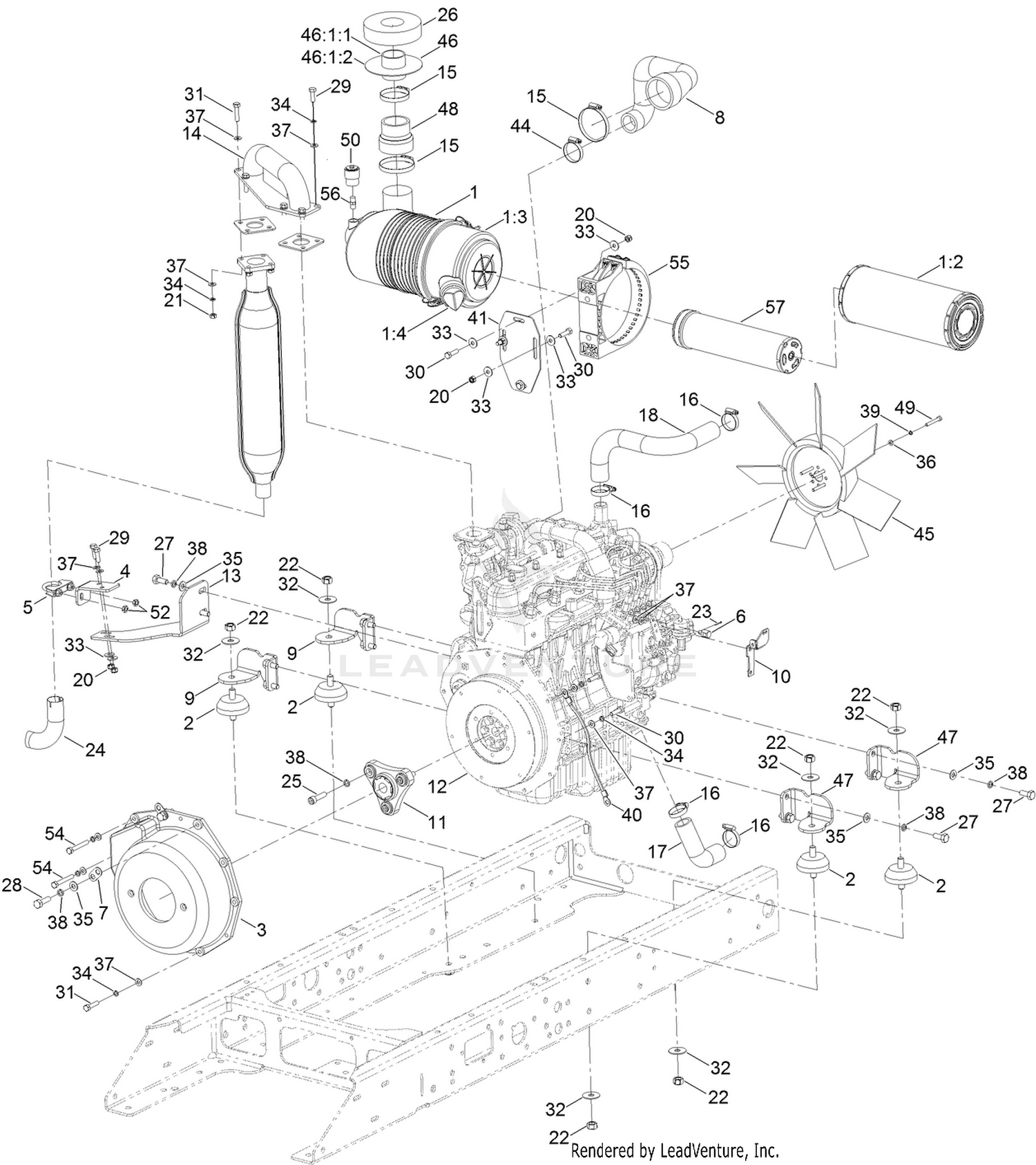 Engine and Muffler Assembly