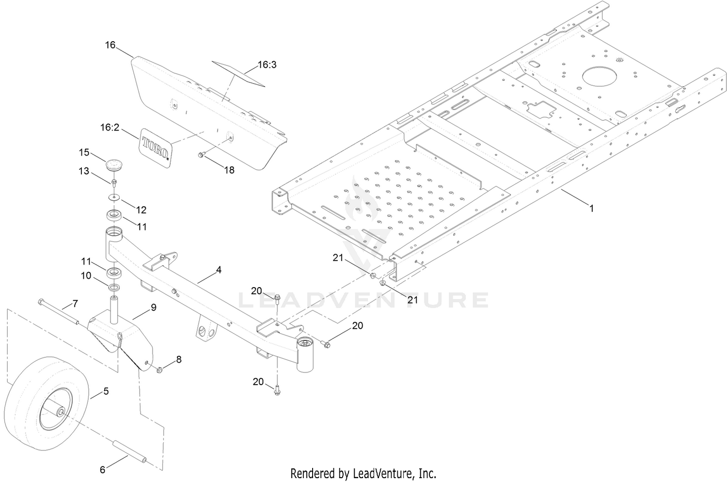 Frame, Front Axle and Caster Wheel Assembly