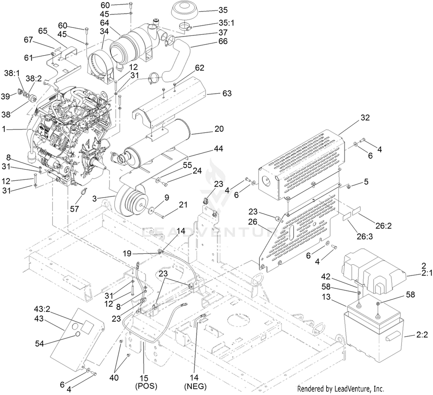 Engine, Clutch, Muffler, Air Cleaner  and Battrey Assembly