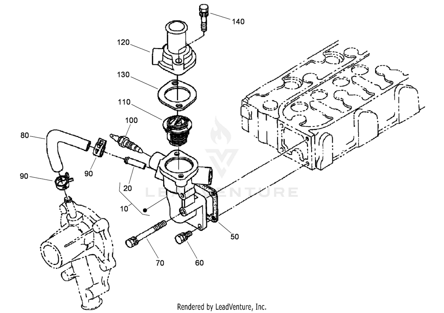 Water Flange and Thermostat Assembly