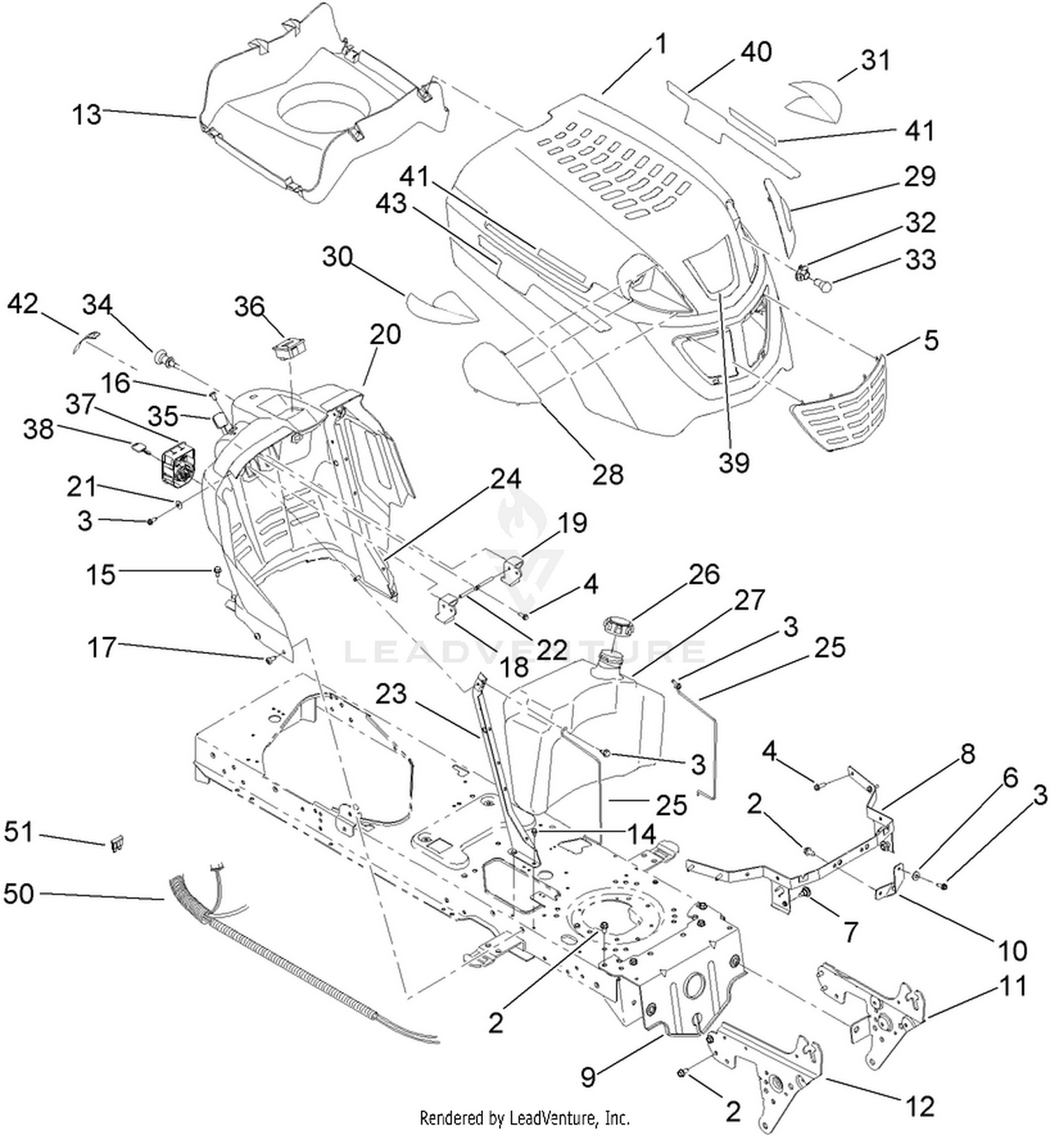 Hood, Dash and Fuel Tank Assembly