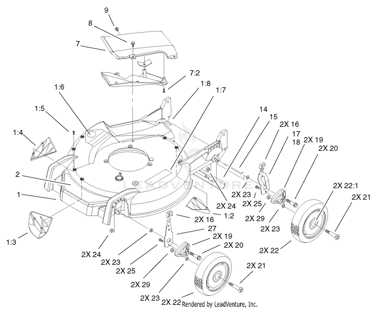 Housing, Handle Bracket and Wheel Assembly