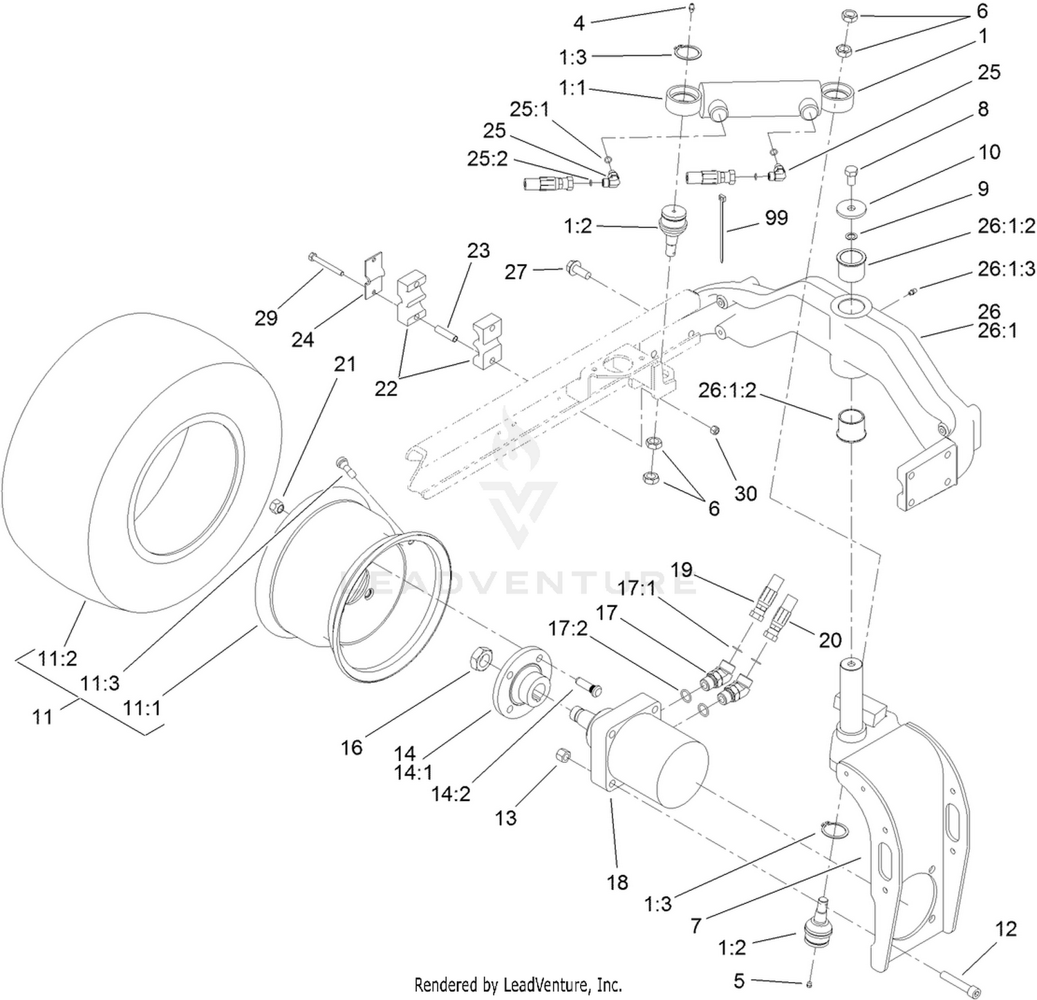 Rear Fork and Tire Assembly