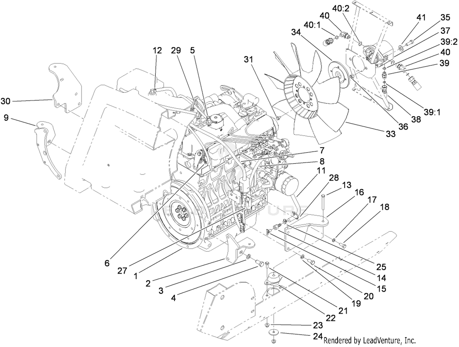 Engine Mount, Fuel Line and Fan Drive Assembly