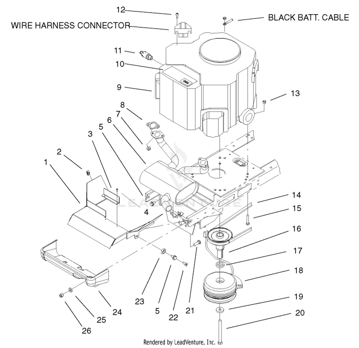 Twin Cylinder Engine, Muffler And Pto Assembly