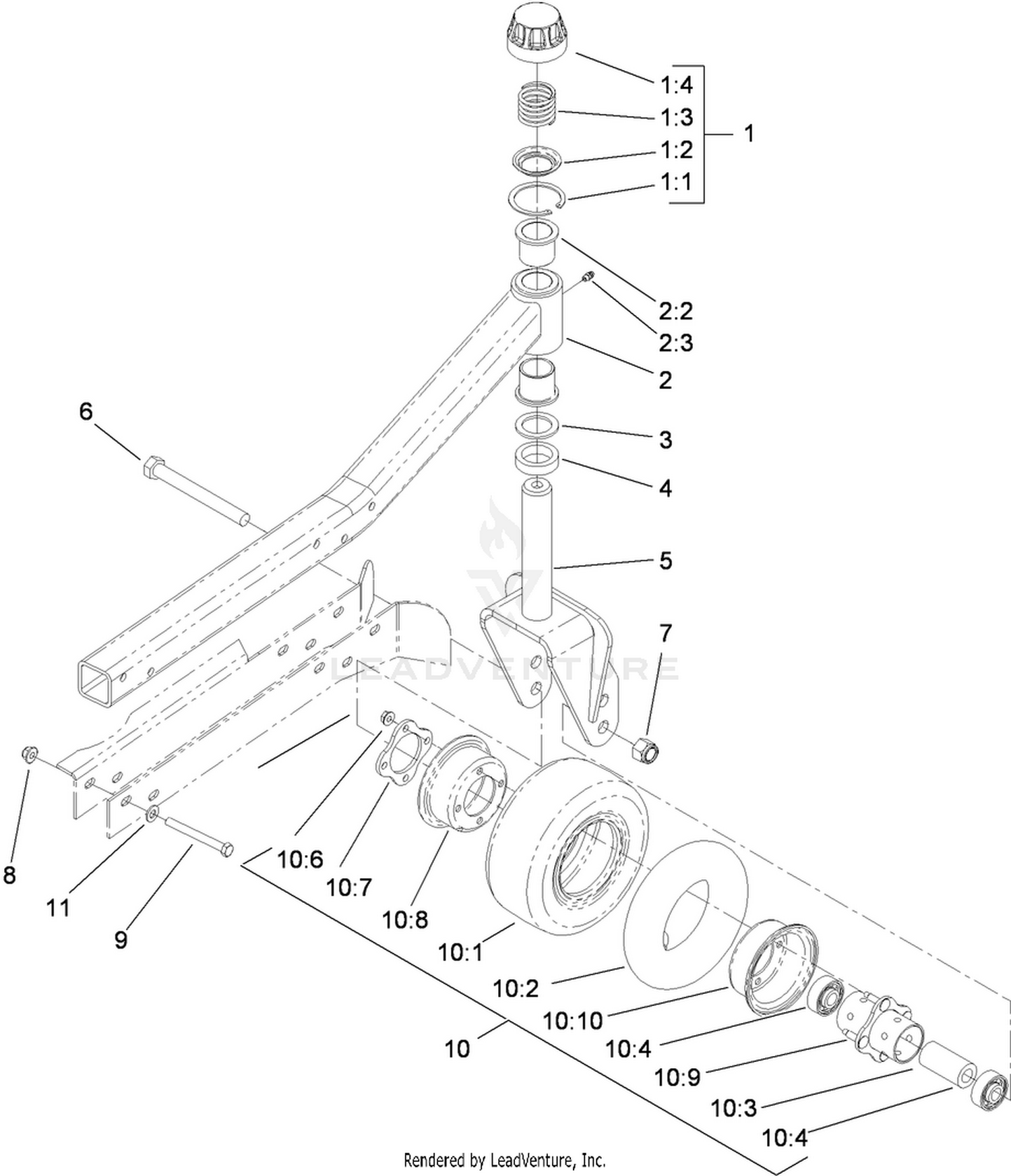 Right and Left Hand Caster Arm and Wheel Assembly 2