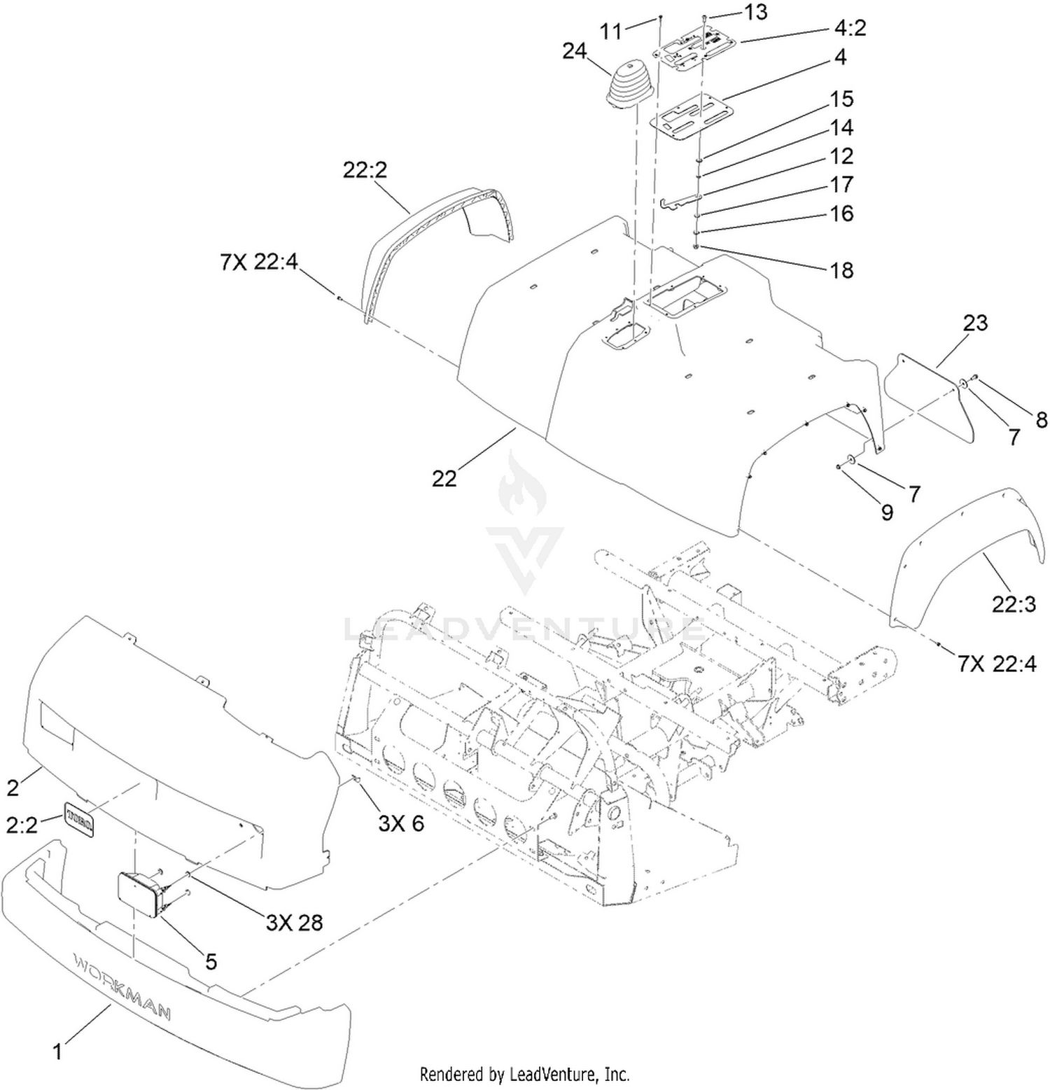 Bumper, Hood and Seat Base Assembly