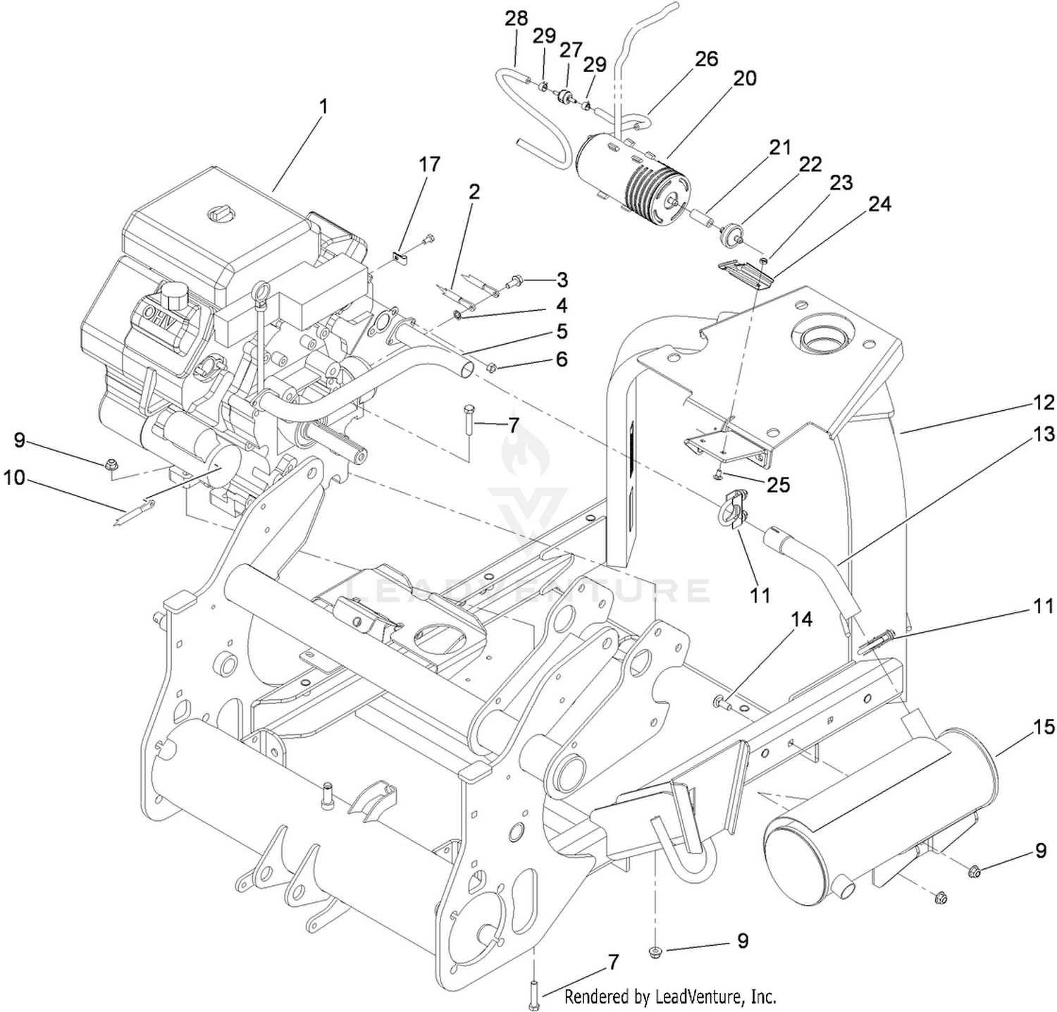 Engine and Muffler Assembly