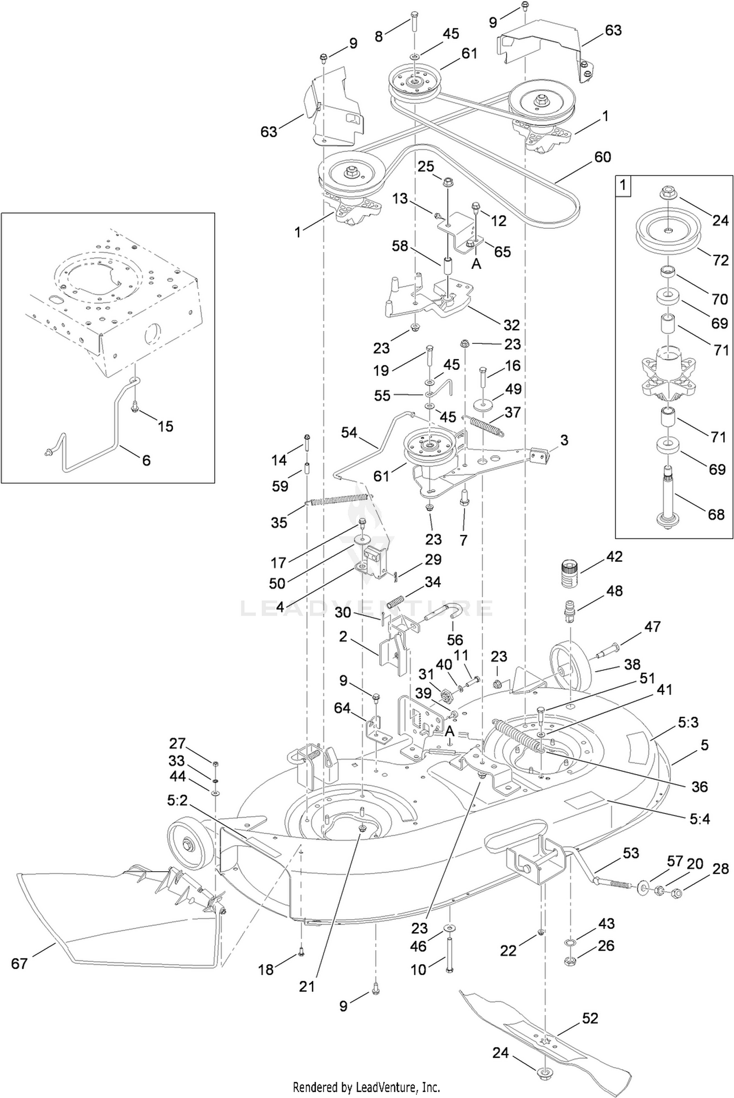 42 Inch Deck Spindle and Belt Drive Assembly