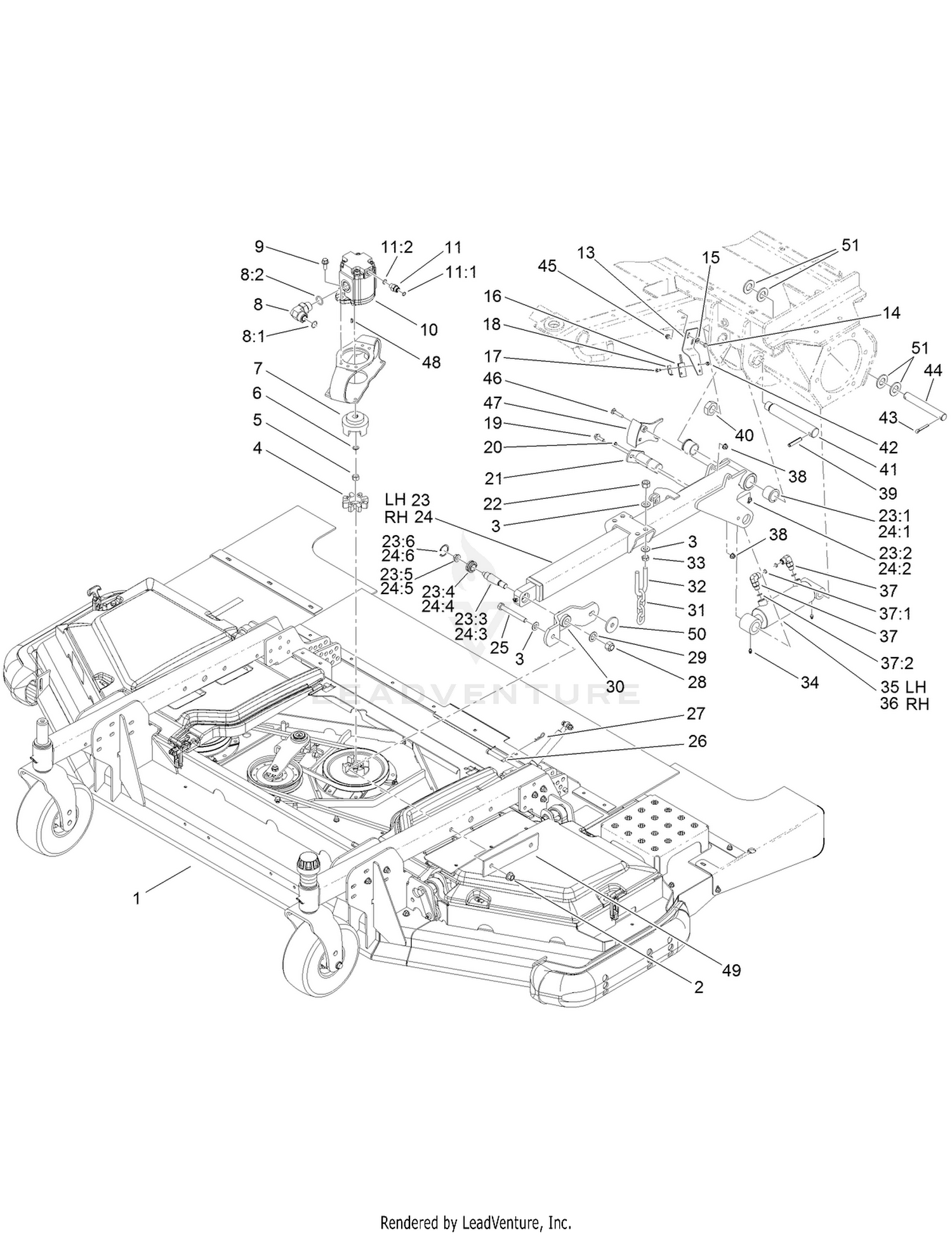 Front Deck Lift Arm and Cylinder Assembly