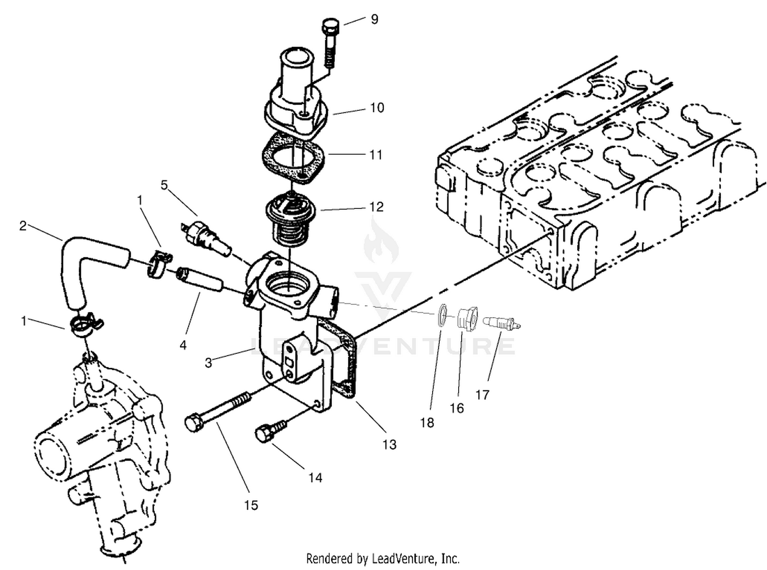 Water Flange and Thermostat Assembly