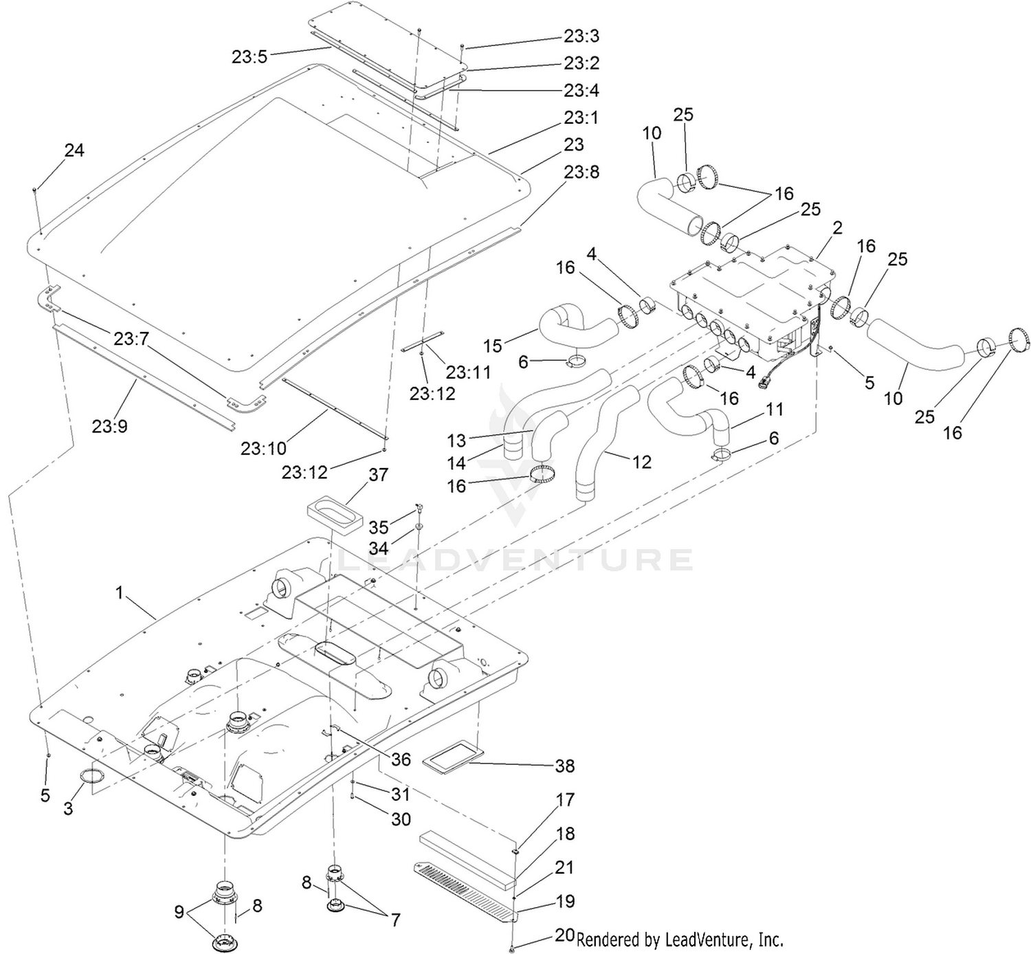 Roof, Headliner and Heat Mixing Box Assembly