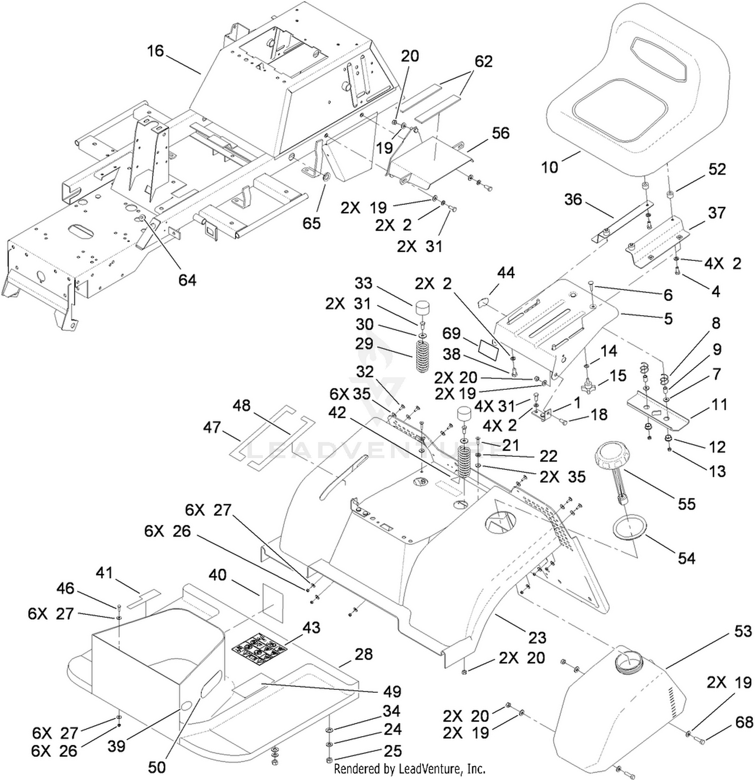 Frame, Fender, Seat and Fuel Tank Assembly