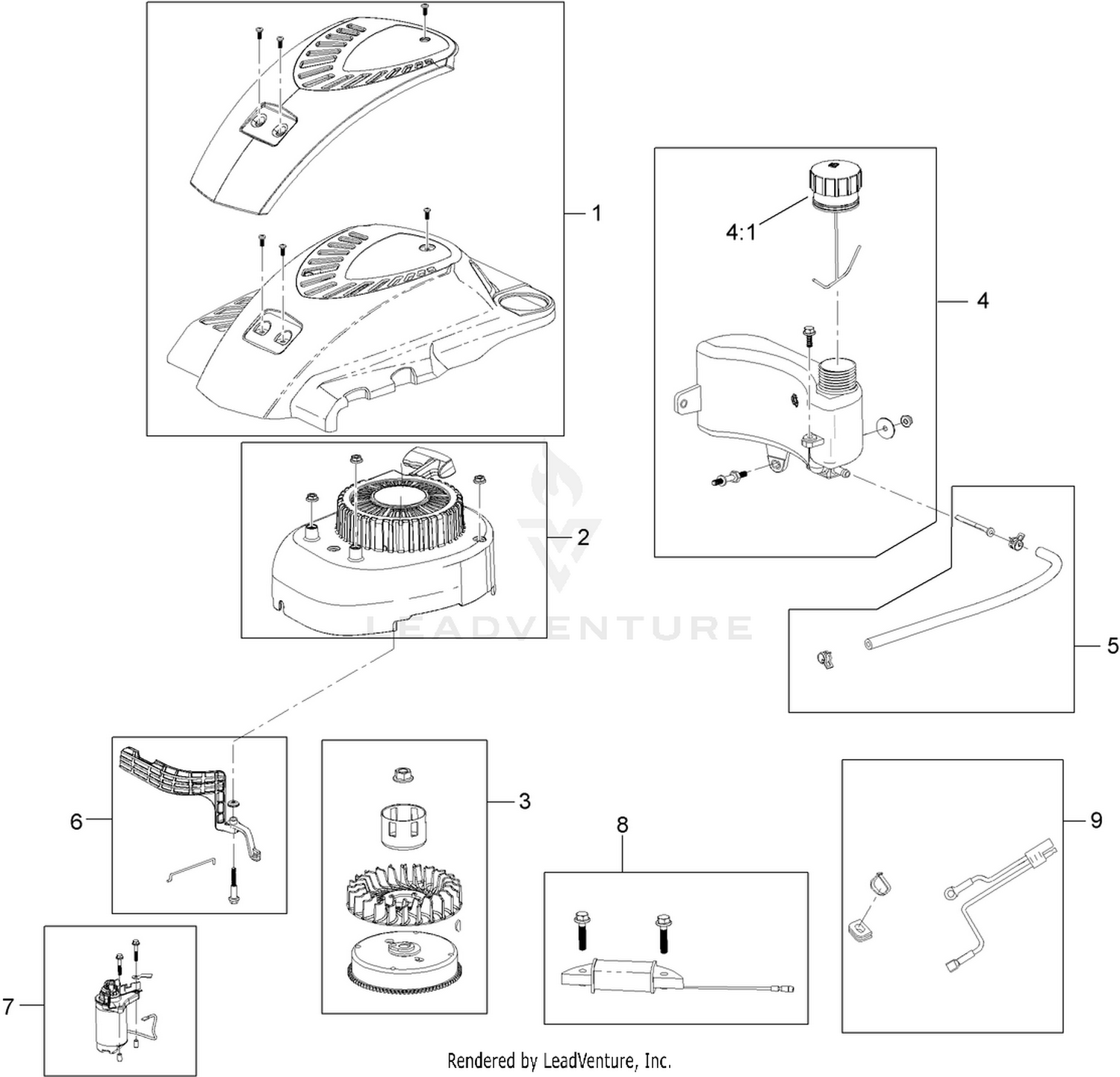 Shroud, Flywheel and Fuel Tank Assembly