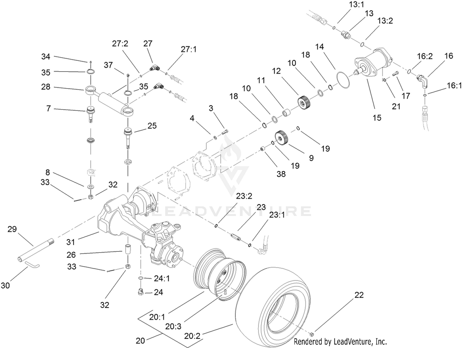 4 Wheel Drive Axle and Power Steering Assembly