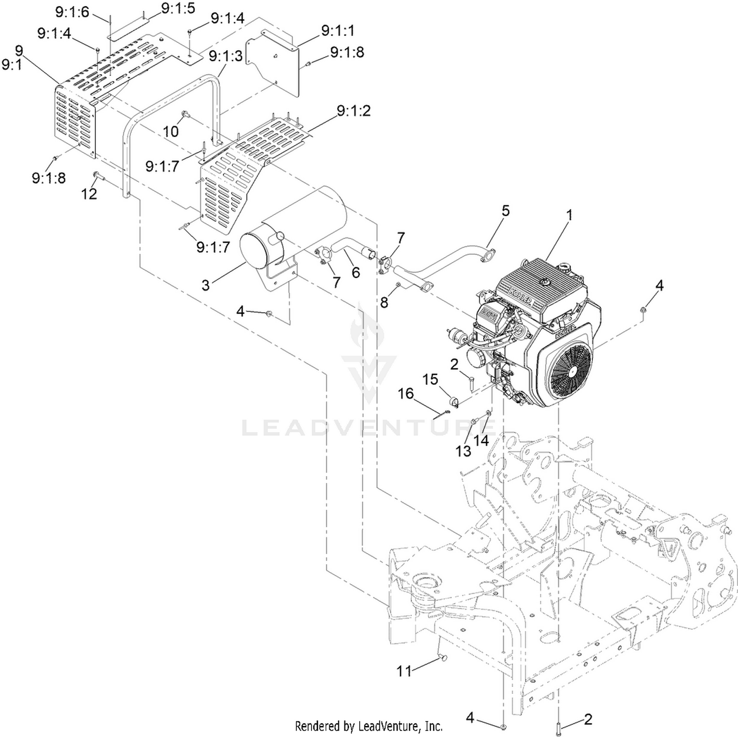 Engine and Muffler Assembly