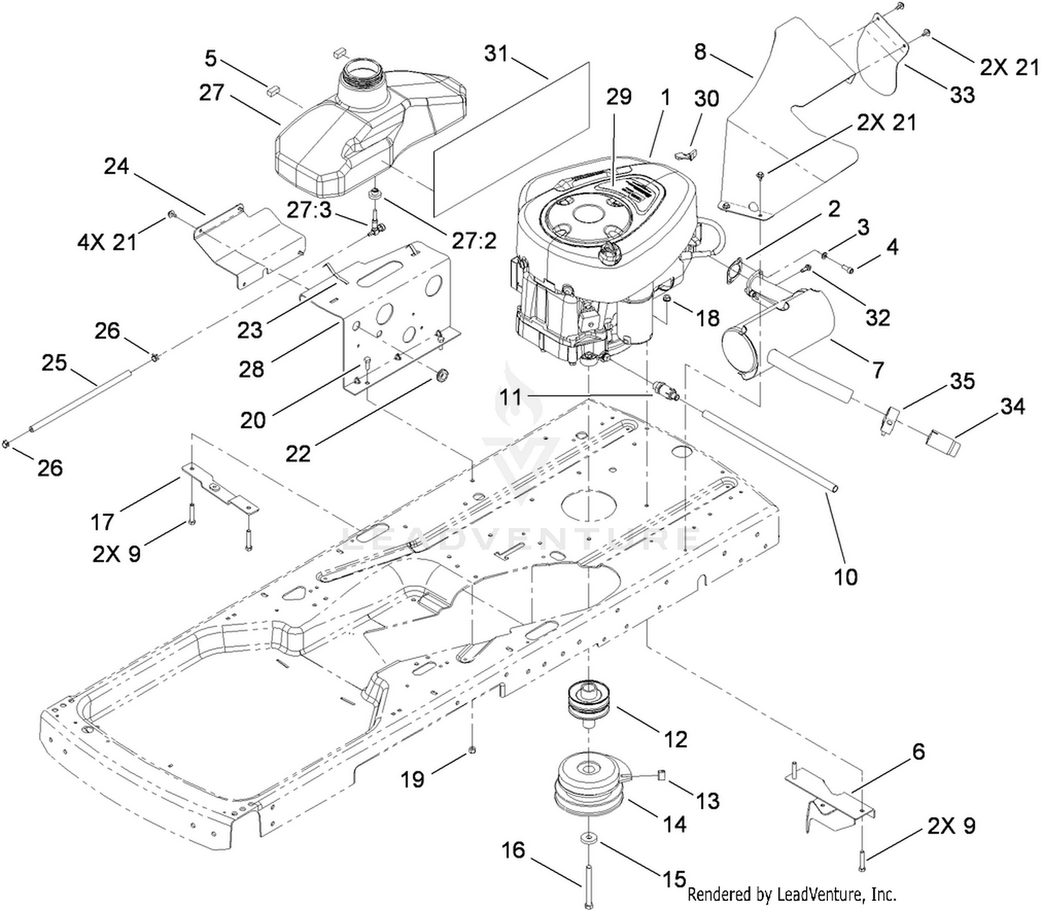 Engine, Muffler and Clutch Assembly