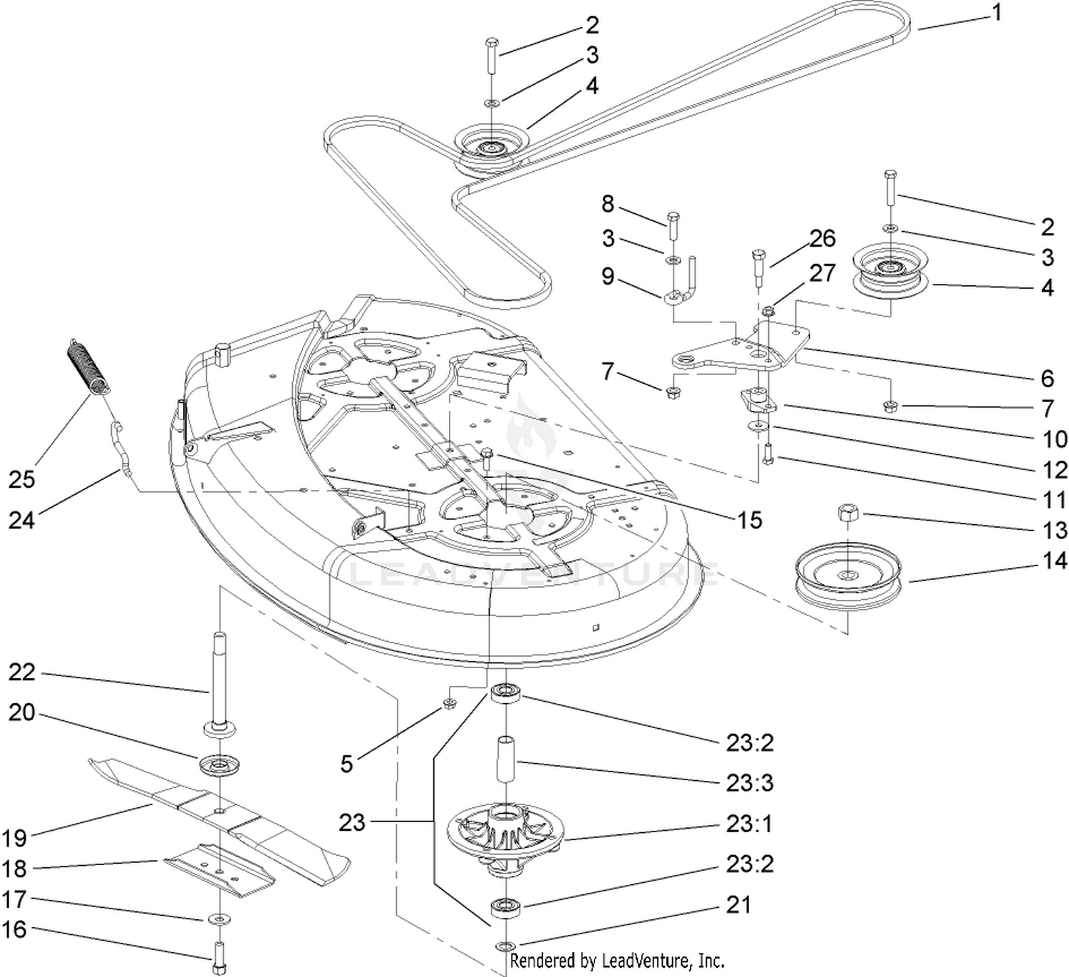 42 Inch Deck Spindle and Belt Drive Assembly