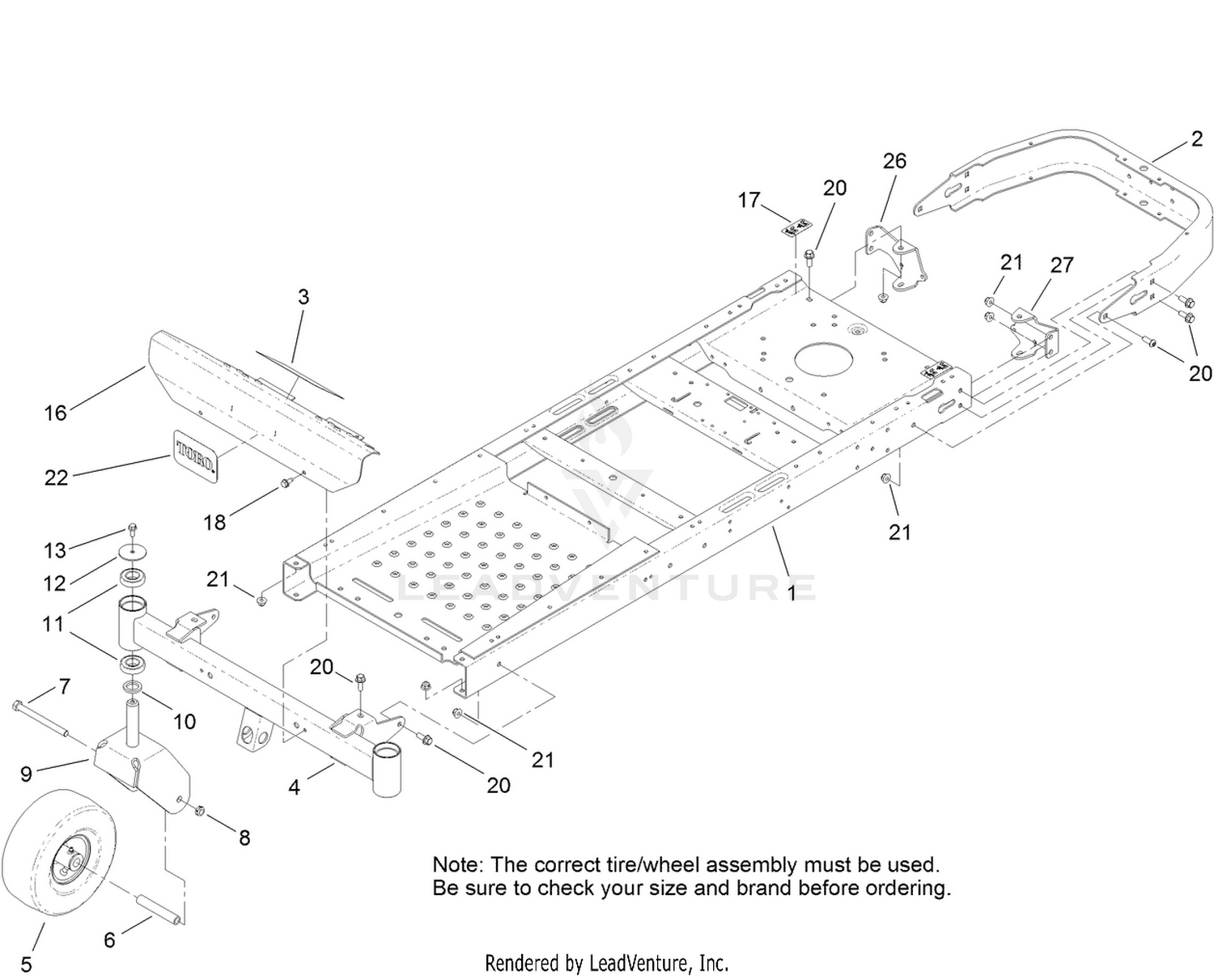 Frame, Front Axle and Caster Wheel Assembly
