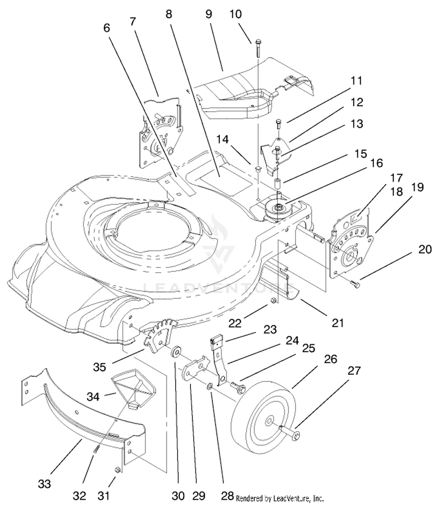 Housing, Handle Brackets,  Wheel Assembly