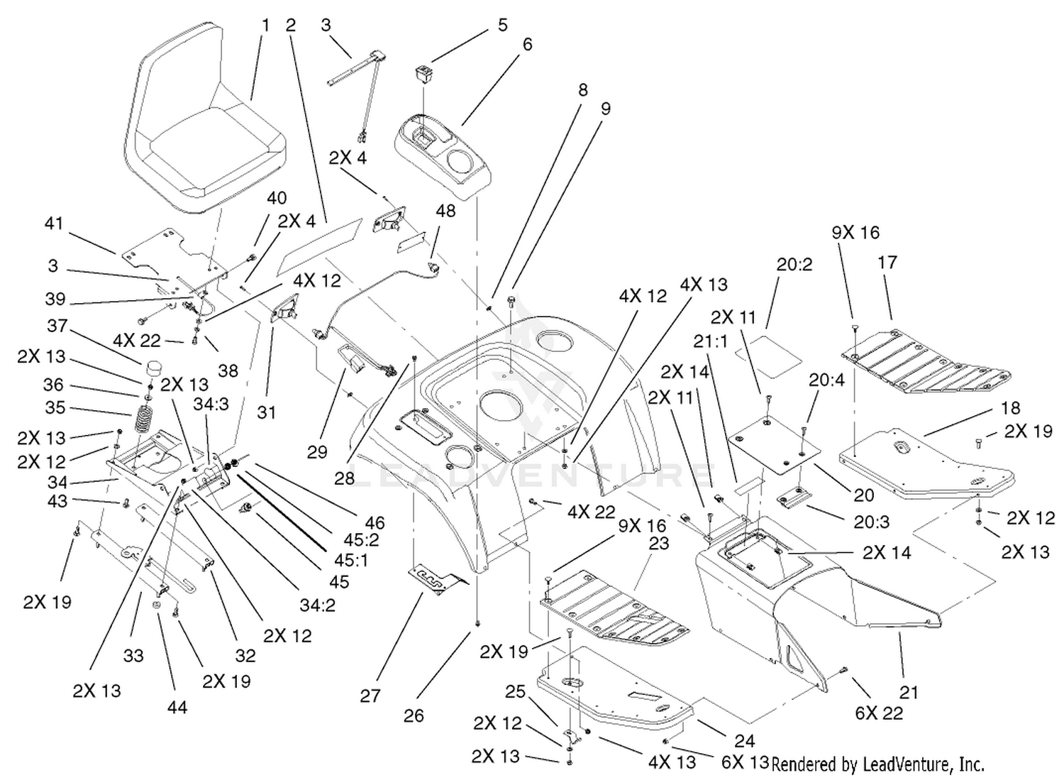 Fender, Footrest,  Seat Assembly