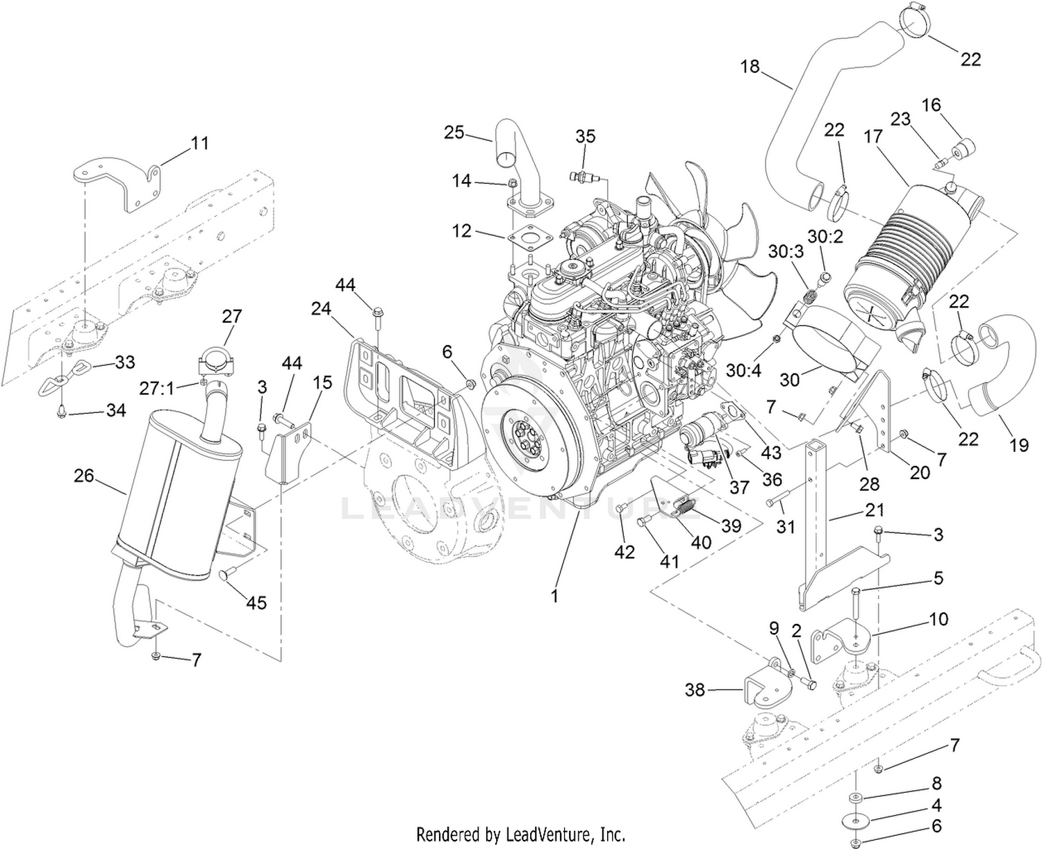 Engine, Air Cleaner and Muffler Assembly